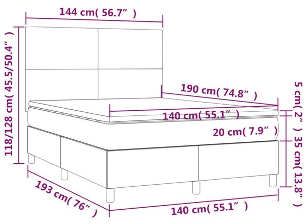 VidaXL szürke műbőr rugós ágy matraccal és LED-del 140x190 cm