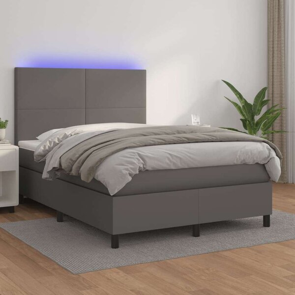 VidaXL szürke műbőr rugós ágy matraccal és LED-del 140x190 cm