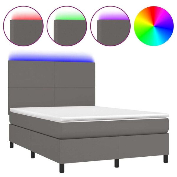 VidaXL szürke műbőr rugós ágy matraccal és LED-del 140x190 cm