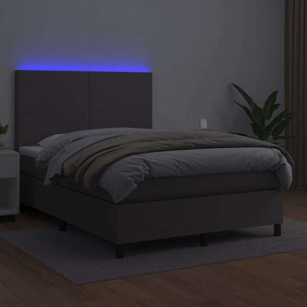 VidaXL szürke műbőr rugós ágy matraccal és LED-del 140x190 cm
