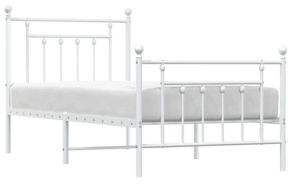 Fehér fém ágykeret fej- és lábtámlával 90 x 190 cm