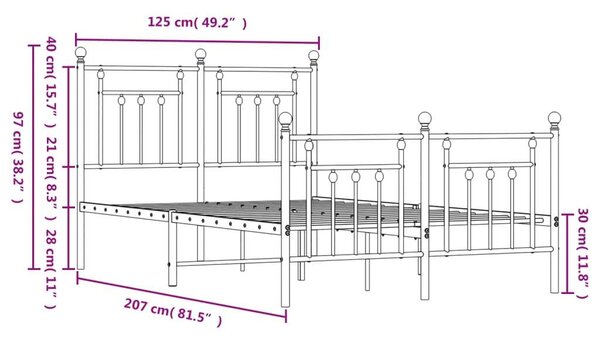 Fehér fém ágykeret fej- és lábtámlával 120x200 cm