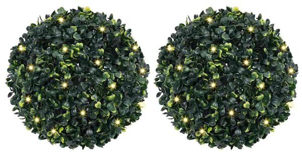 2 db zöld mesterséges boxwood gömbök LED fényekkel 45 cm