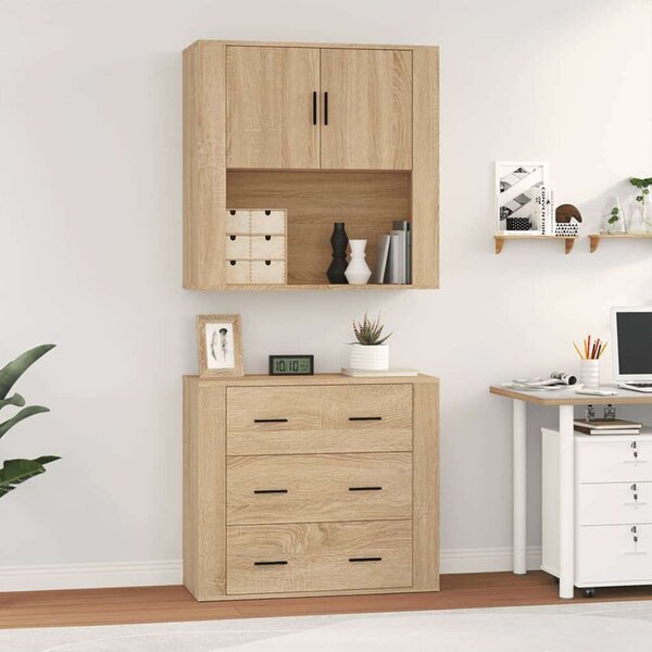 VIDAXL Sonoma Tölgy Fa Magasszekrény - 3 Fiók - 80x33x150cm