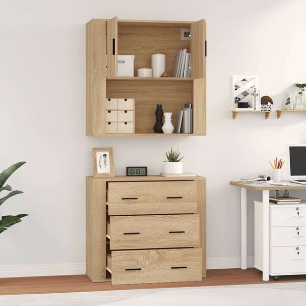 VIDAXL Sonoma Tölgy Fa Magasszekrény - 3 Fiók - 80x33x150cm