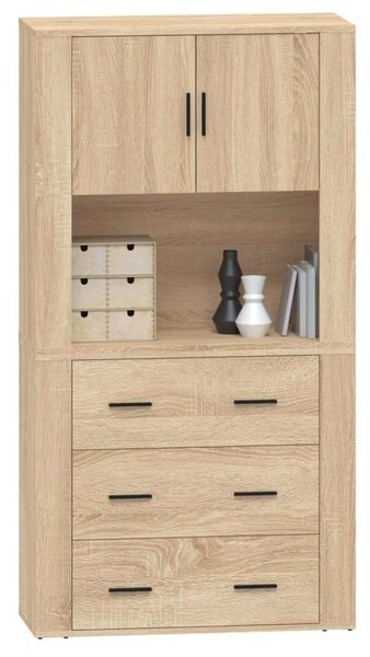 VIDAXL Sonoma Tölgy Fa Magasszekrény - 3 Fiók - 80x33x150cm