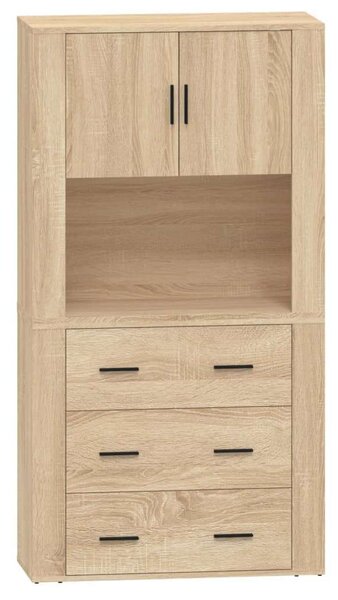 VIDAXL Sonoma Tölgy Fa Magasszekrény - 3 Fiók - 80x33x150cm