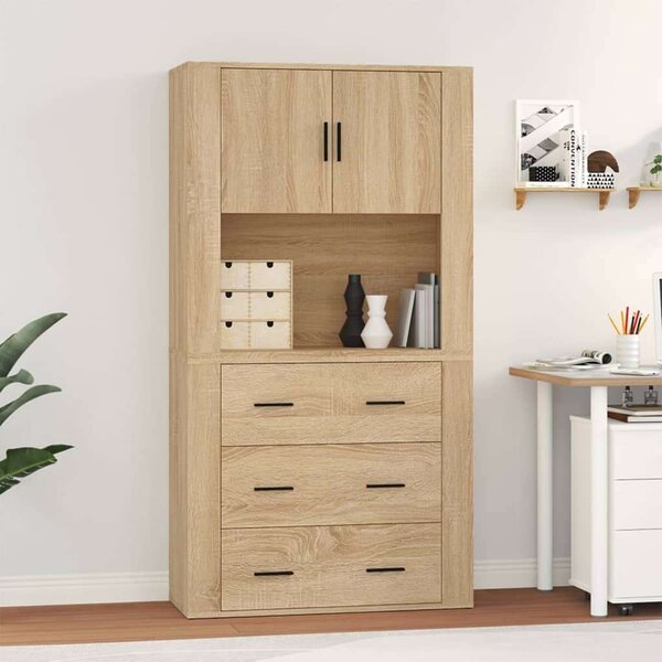 VIDAXL Sonoma Tölgy Fa Magasszekrény - 3 Fiók - 80x33x150cm