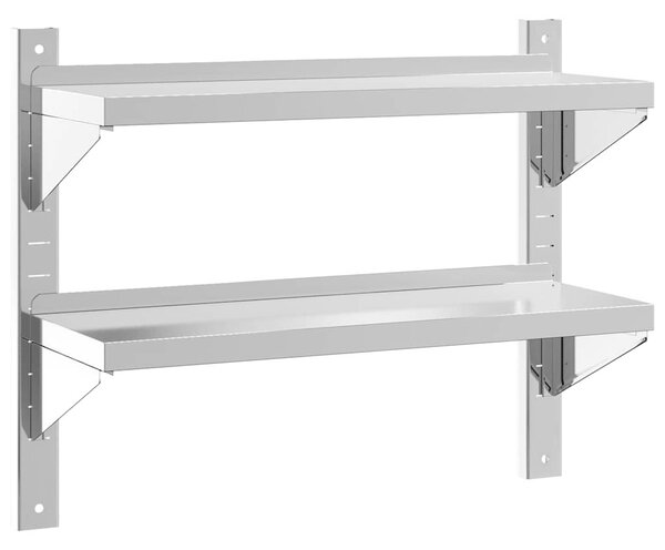2 szintes ezüst rozsdamentes acél fali polc 75 x 23,5 x 60 cm
