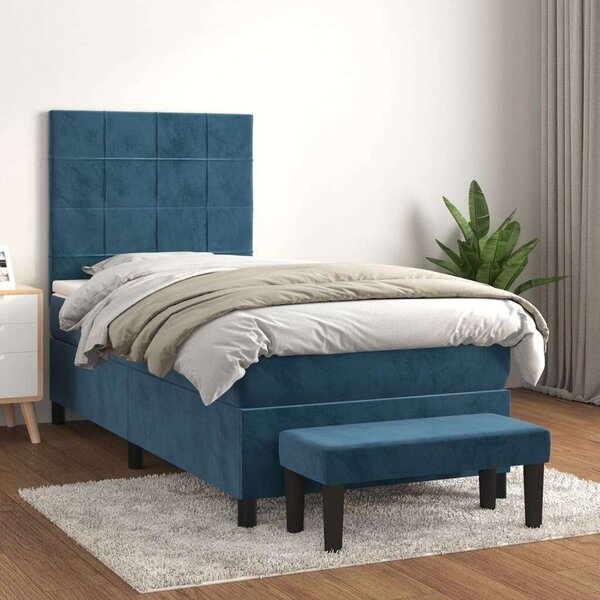 VidaXL sötétkék bársony rugós ágy matraccal 90x190 cm