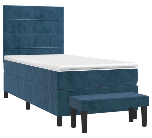 VidaXL sötétkék bársony rugós ágy matraccal 90x190 cm