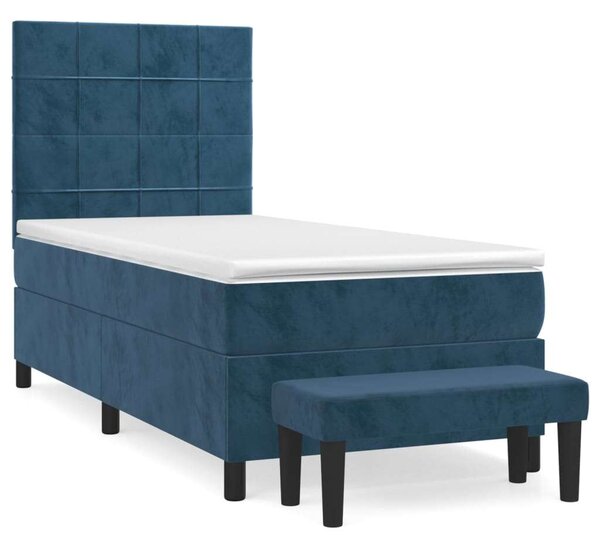 VidaXL sötétkék bársony rugós ágy matraccal 90x190 cm