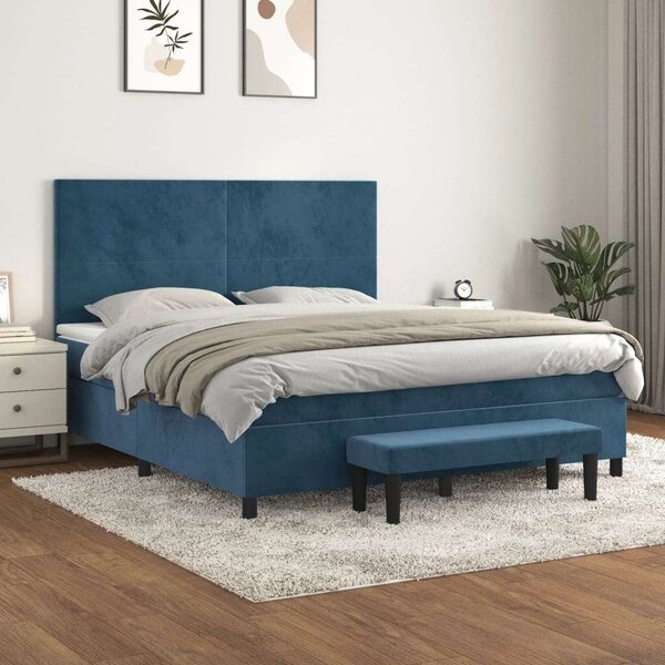 VidaXL sötétkék bársony rugós ágy matraccal 160x200 cm