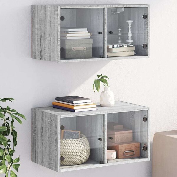 VidaXL 2 db szürke sonoma faliszekrény üvegajtókkal 68,5 x 37 x 35 cm