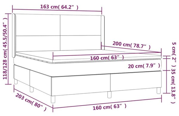 VidaXL Bársony Ágy - LED - 160x200 cm
