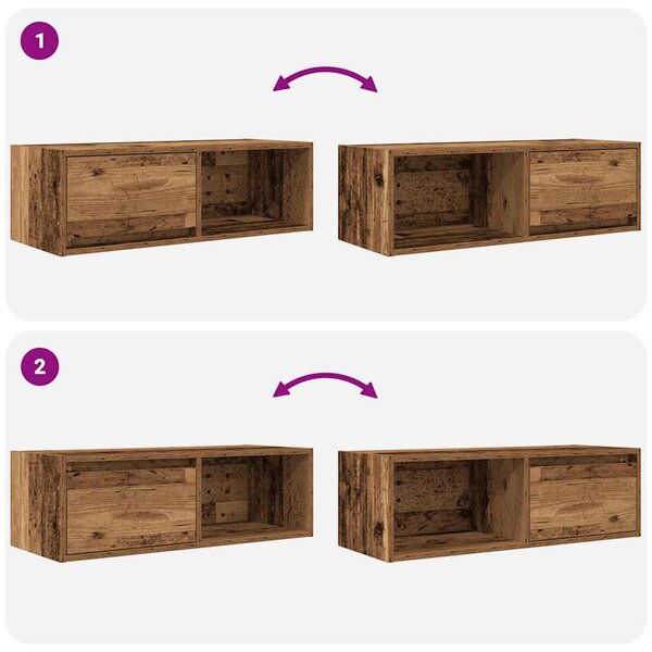 2 db antik fa szerelt fa fali TV-szekrény 80x31x25,5 cm