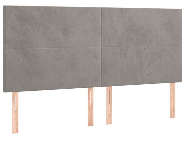 Világosszürke bársony rugós és led-es ágy matraccal 160x200 cm