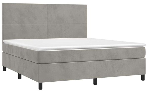 Világosszürke bársony rugós és led-es ágy matraccal 160x200 cm