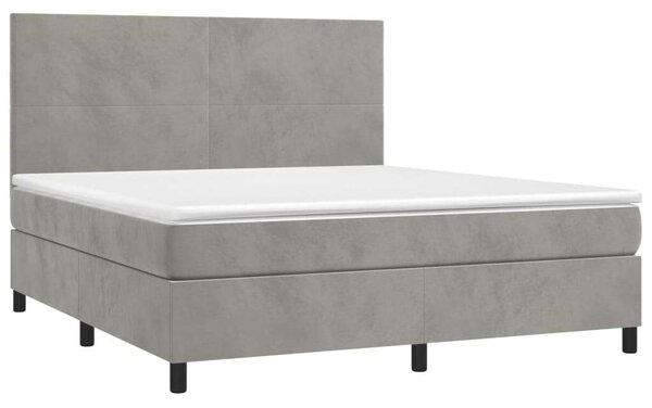 Világosszürke bársony rugós és led-es ágy matraccal 160x200 cm