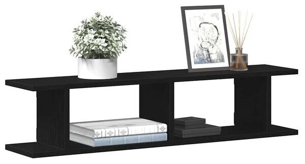 2 db fekete tölgy szerelt fa fali polcok 90x18x20 cm