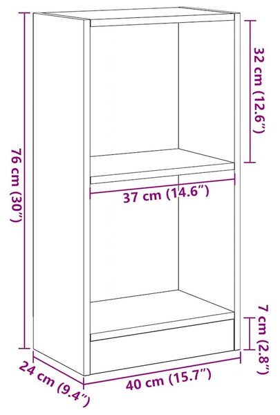 Fekete tölgy szerelt fa könyvespolc 40x24x76 cm