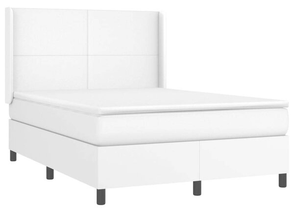 Fehér műbőr rugós ágy matraccal és led-del 140x190 cm