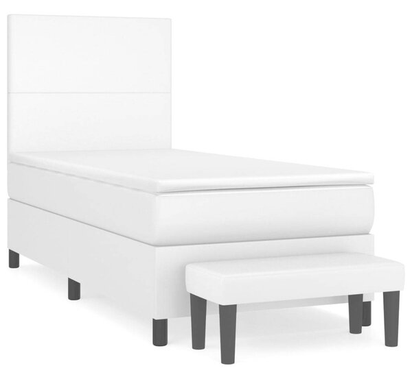 Fehér Műbőr Ágy Matraccal - 80x200 cm