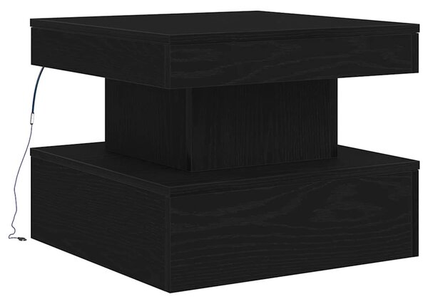 Fekete tölgyszínű dohányzóasztal LED-lámpákkal 50 x 50 x 40 cm
