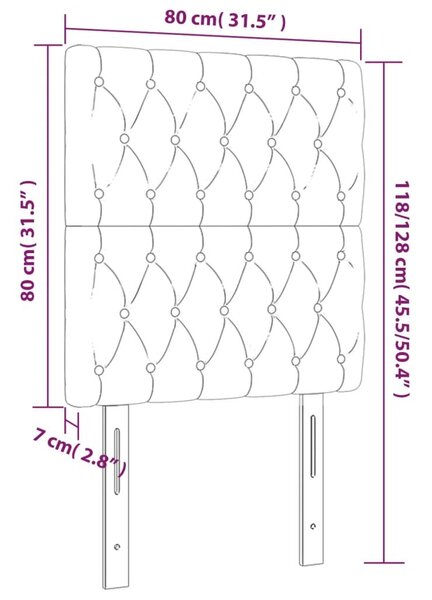 Sötétszürke bársony led-es fejtámla 80x7x118/128 cm