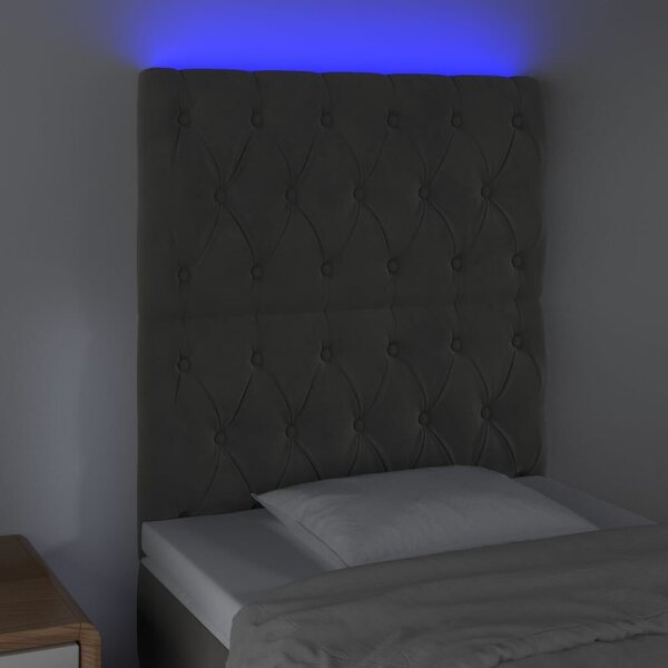 Sötétszürke bársony led-es fejtámla 80x7x118/128 cm