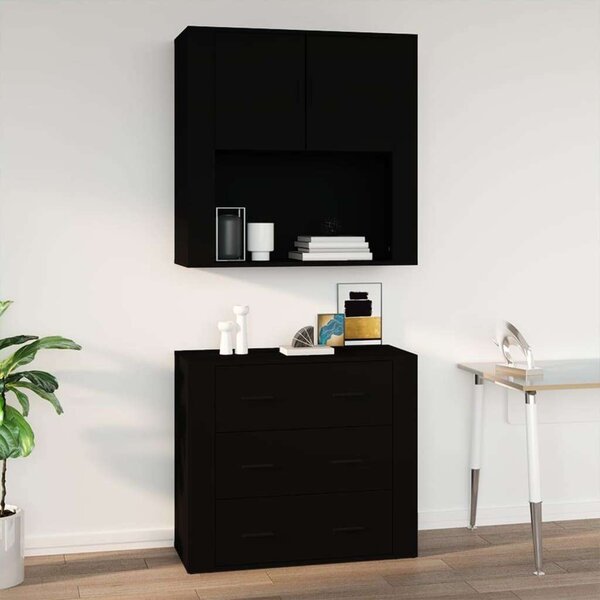 Fekete szerelt fa faliszekrény 80x33x80 cm