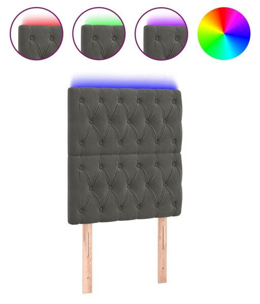 Sötétszürke bársony led-es fejtámla 80x7x118/128 cm