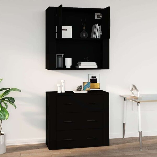 Fekete szerelt fa faliszekrény 80x33x80 cm