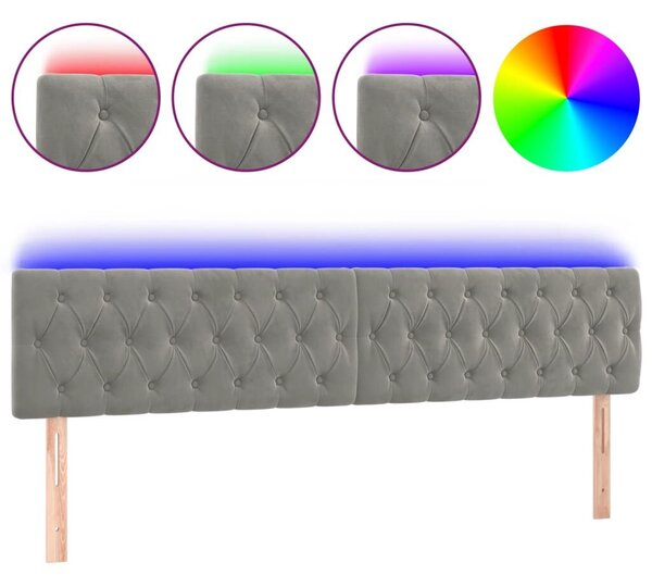 Világosszürke bársony led-es fejtámla 200 x 7 x 78/88 cm