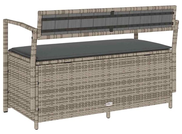 Szürke polyrattan kerti tárolópad párnával