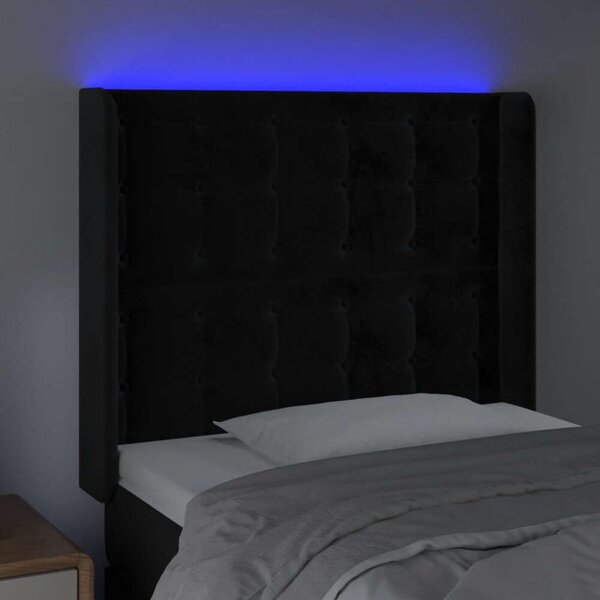 Fekete Bársony Fejtámla LED-del - 103x16x118/128cm