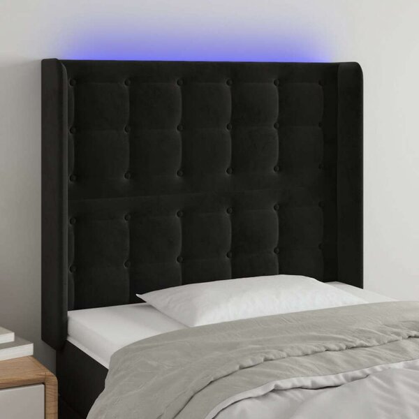 Fekete Bársony Fejtámla LED-del - 103x16x118/128cm