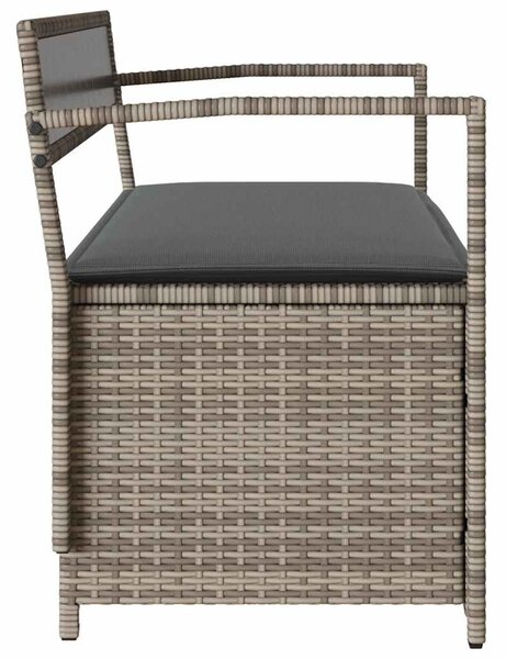 Szürke polyrattan kerti tárolópad párnával