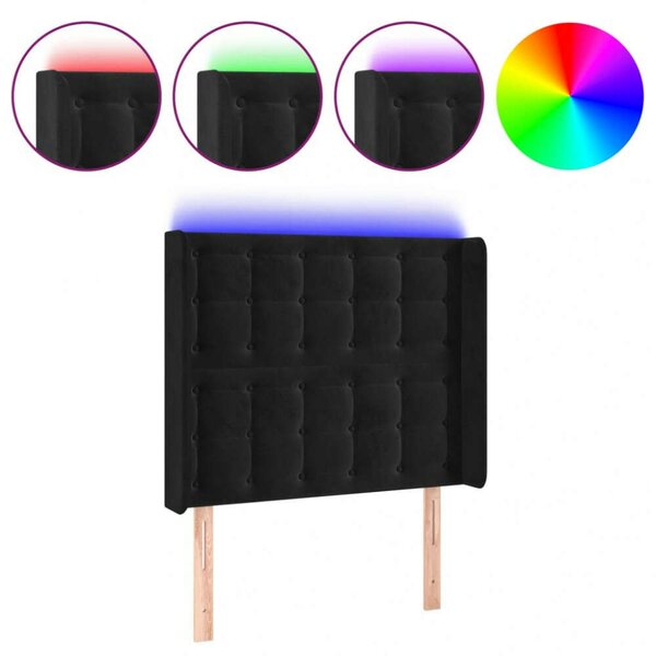 Fekete Bársony Fejtámla LED-del - 103x16x118/128cm