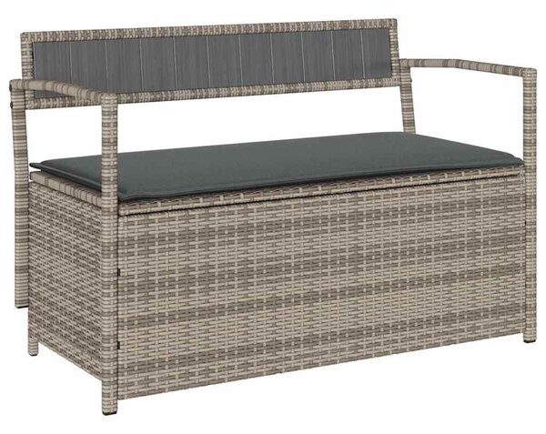 Szürke polyrattan kerti tárolópad párnával
