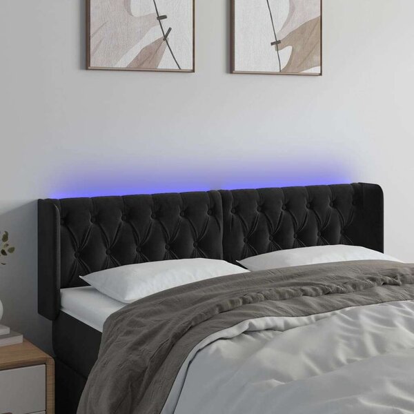Fekete bársony led-es fejtámla 147 x 16 x 78/88 cm