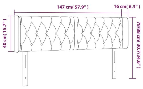 Fekete bársony led-es fejtámla 147 x 16 x 78/88 cm