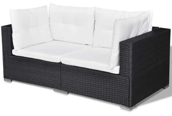 5-részes fekete polyrattan kerti bútorszett párnákkal