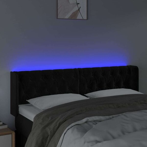 Fekete bársony led-es fejtámla 147 x 16 x 78/88 cm