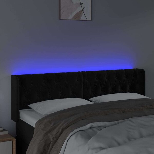 Fekete bársony led-es fejtámla 147 x 16 x 78/88 cm