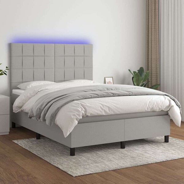 LED-es Ágy - Rugós - 140x200 cm - Világosszürke