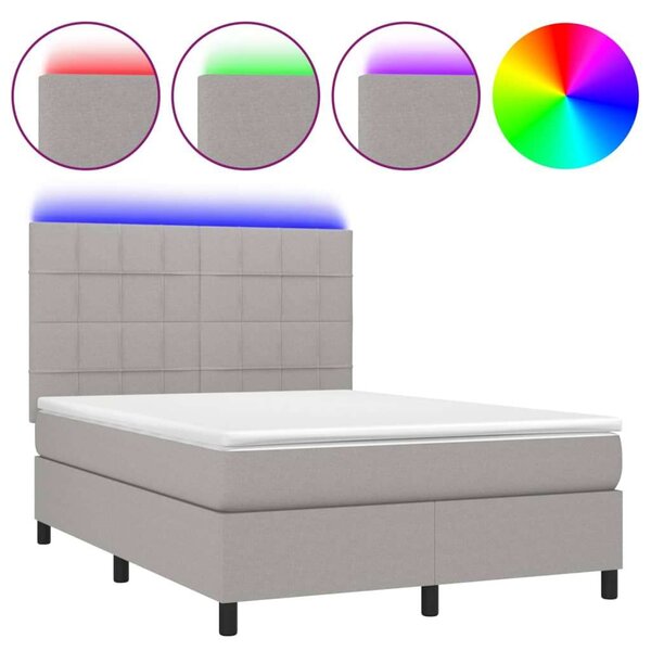 LED-es Ágy - Rugós - 140x200 cm - Világosszürke