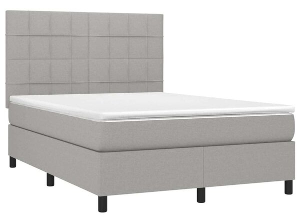 LED-es Ágy - Rugós - 140x200 cm - Világosszürke