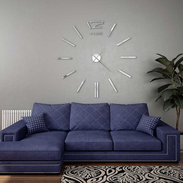 Modern küllemű ezüstszínű 3D falióra, 100 cm XXL méret