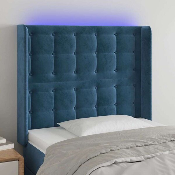 Bársony Fejtámla LED-del - Sötétkék - 93x16x118/128cm